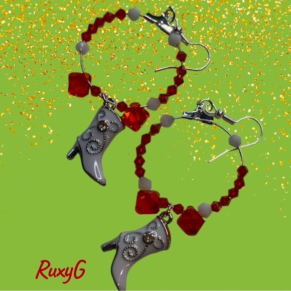 Orange 🍊 and Silver White Boot 👢 Earrings - Picture 5 of 6